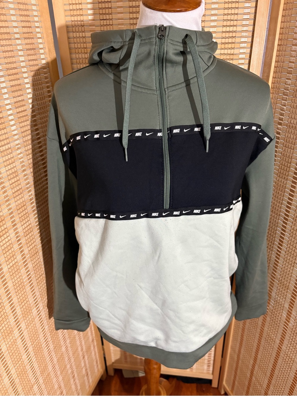 Nike Olive, Black & White Colorblock Half-Zip Hoodie